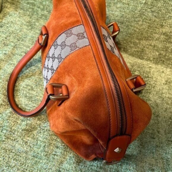 Vintage Gucci Boston monogram Orange Suede and Leather & canvas GG Rockstud bag - Picture 7 of 16